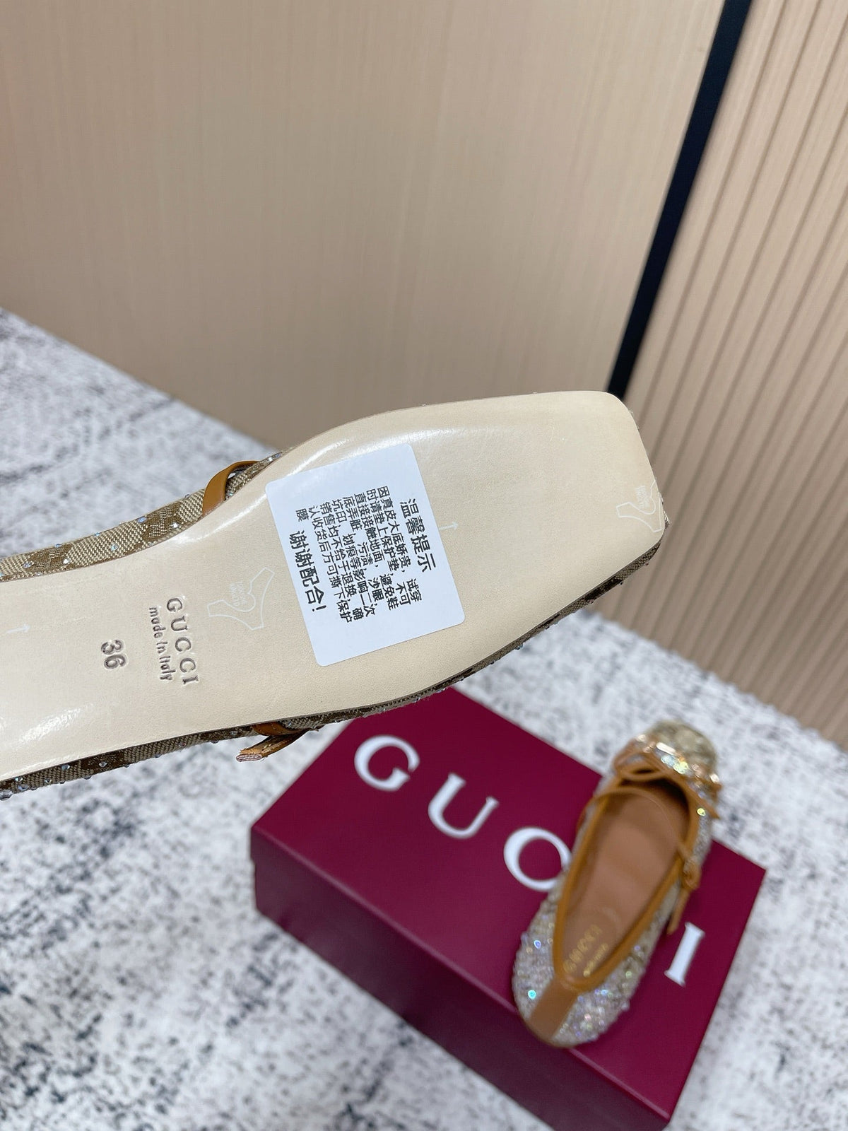 Gi 26s Ballet Flats In Dark Beige Canvas With Crystals