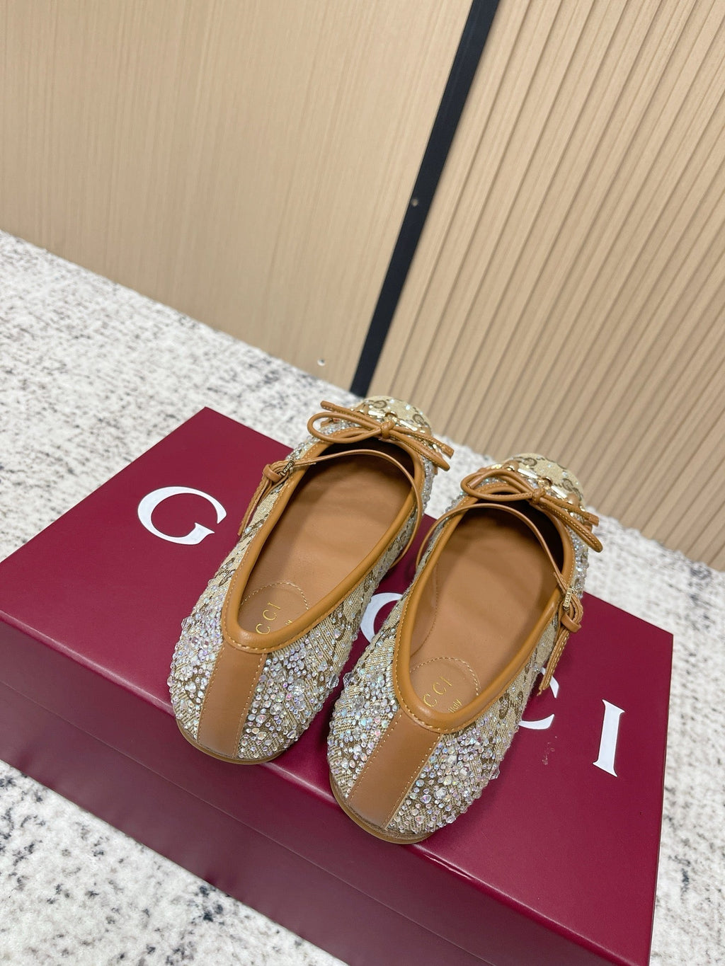 Gi 26s Ballet Flats In Dark Beige Canvas With Crystals
