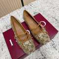 Gi 26s Ballet Flats In Dark Beige Canvas With Crystals