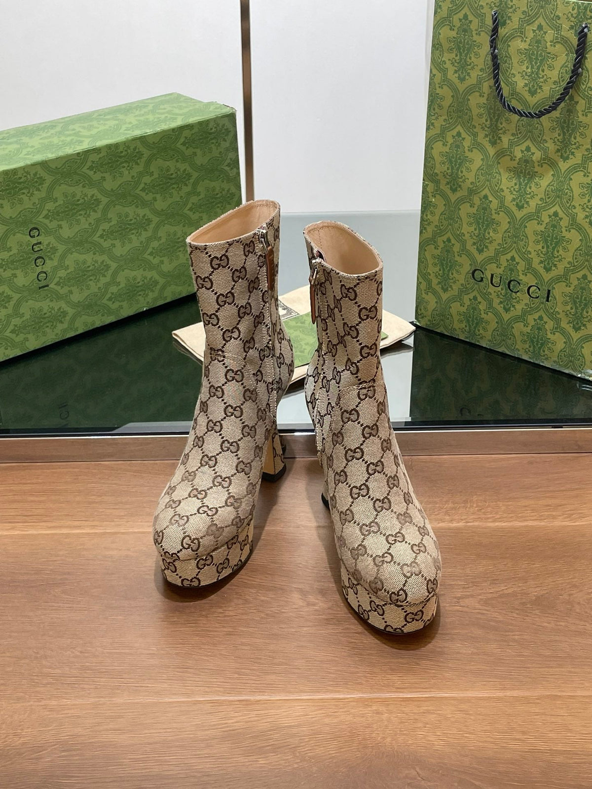 Gi SHORT BOOTS 11.5 CM IN MONOGRAM JACQUARD FABRIC