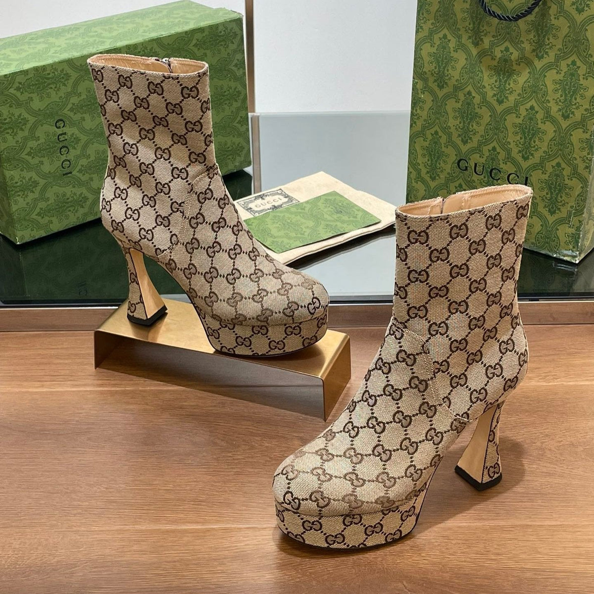 Gi SHORT BOOTS 11.5 CM IN MONOGRAM JACQUARD FABRIC