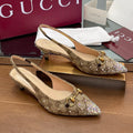 Gi Horsebit Slingback 45MM Beige Ebony Monogram Canvas Point Toe Crystal-Embellished