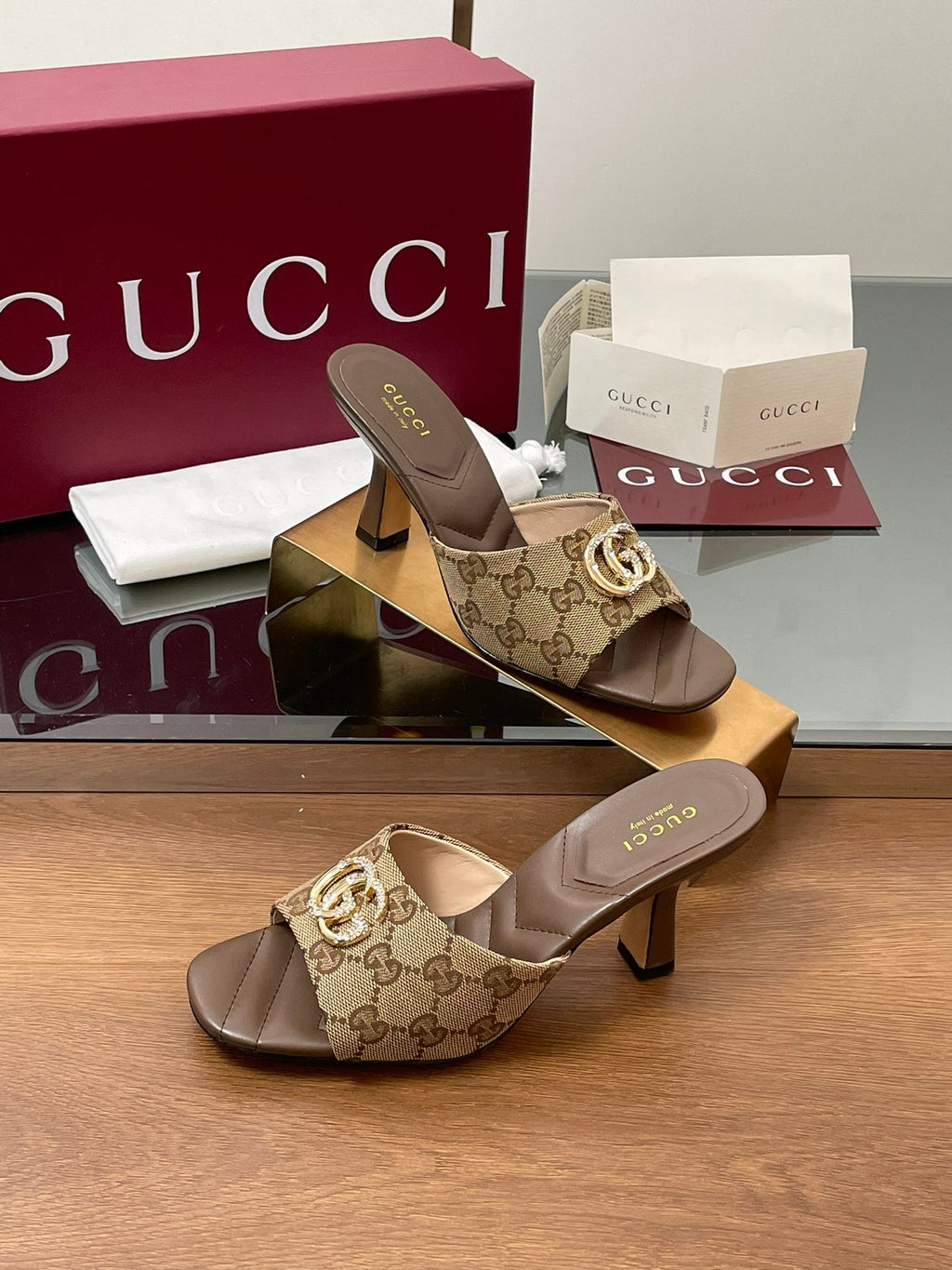 Gi Canvas Mid-Heel Mules 7.5cm Dark Brown Canvas Sheepskin 646484