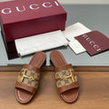 Gi D-Shaped Sandals Brown Sheepskin Canvas 646462
