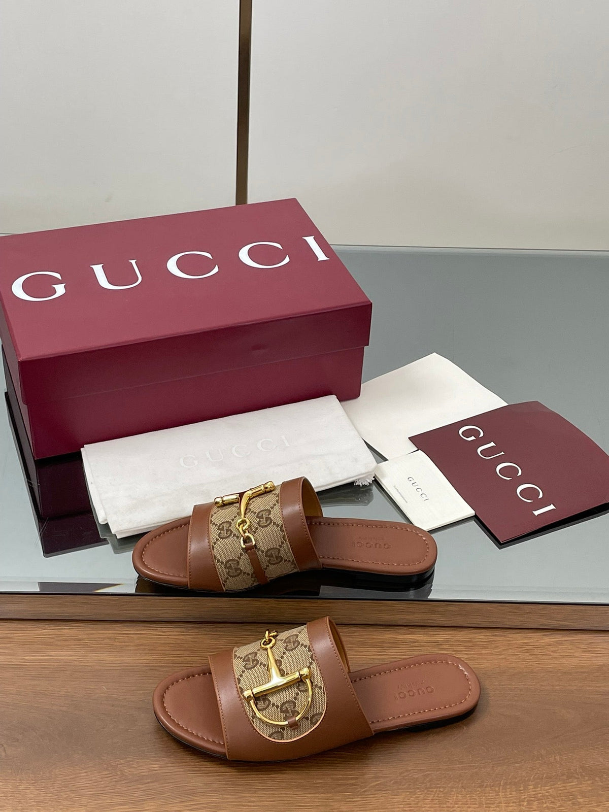 Gi D-Shaped Sandals Brown Sheepskin Canvas 646462