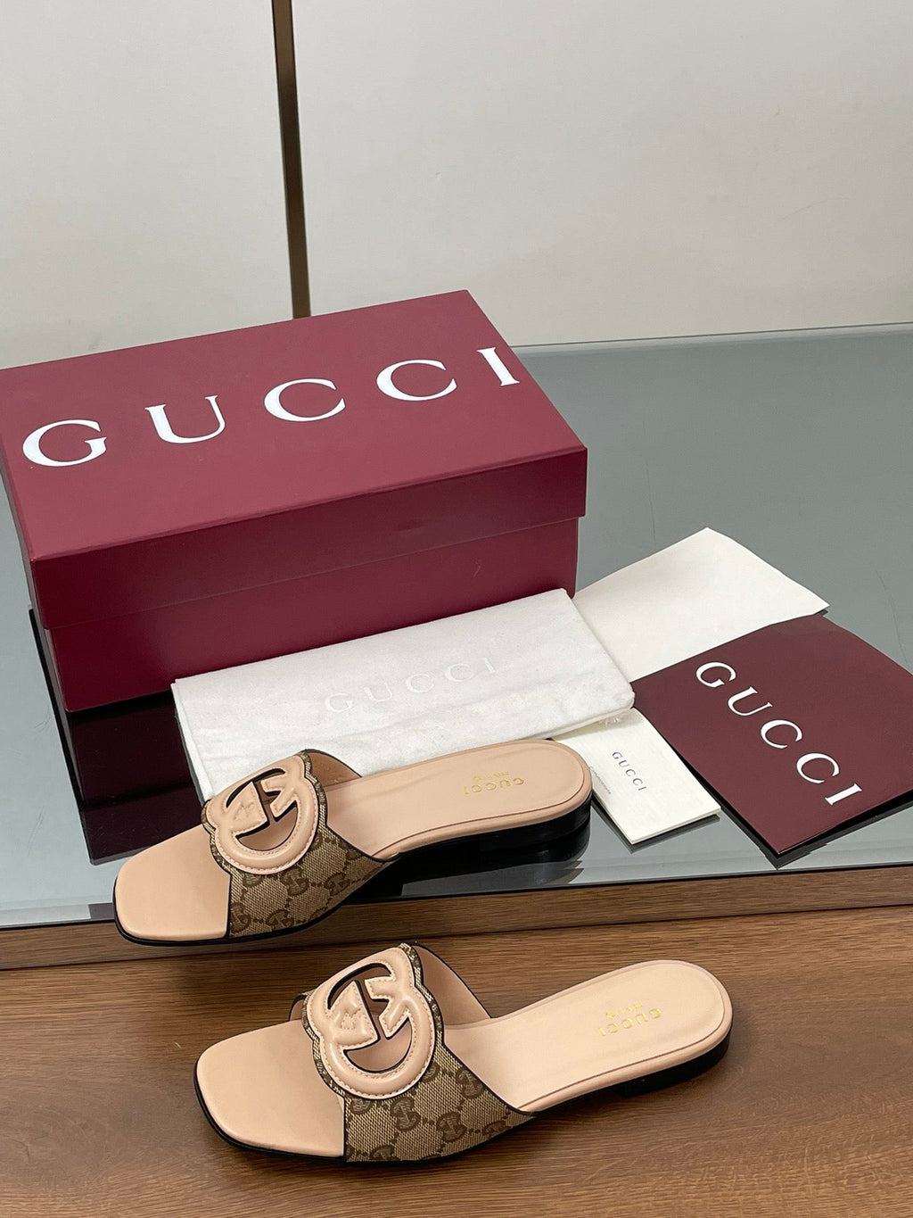 Gi Rosso Ancora Slide Sandals Beige Sheepskin Canvas 646490