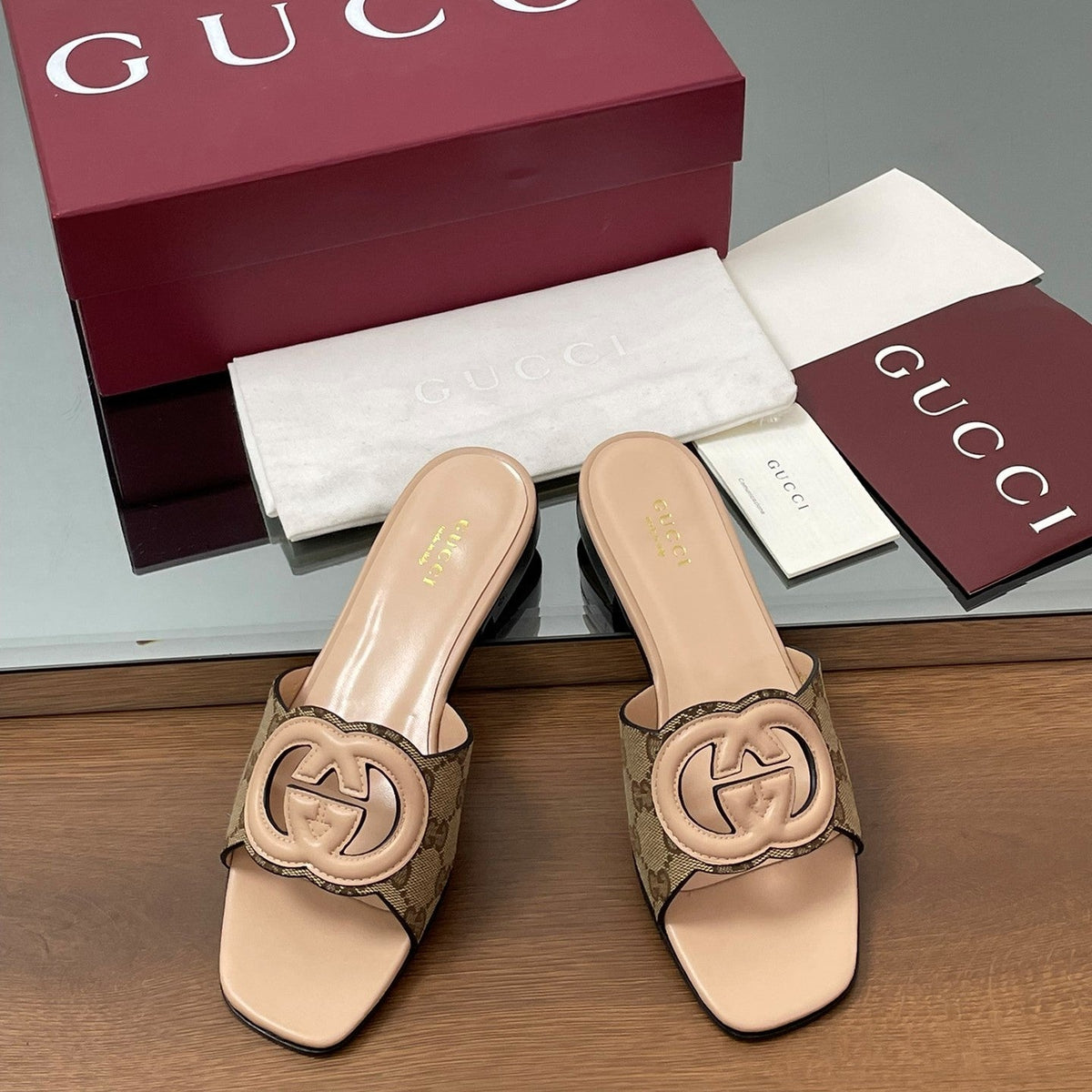 Gi Rosso Ancora Slide Sandals Beige Sheepskin Canvas 646490