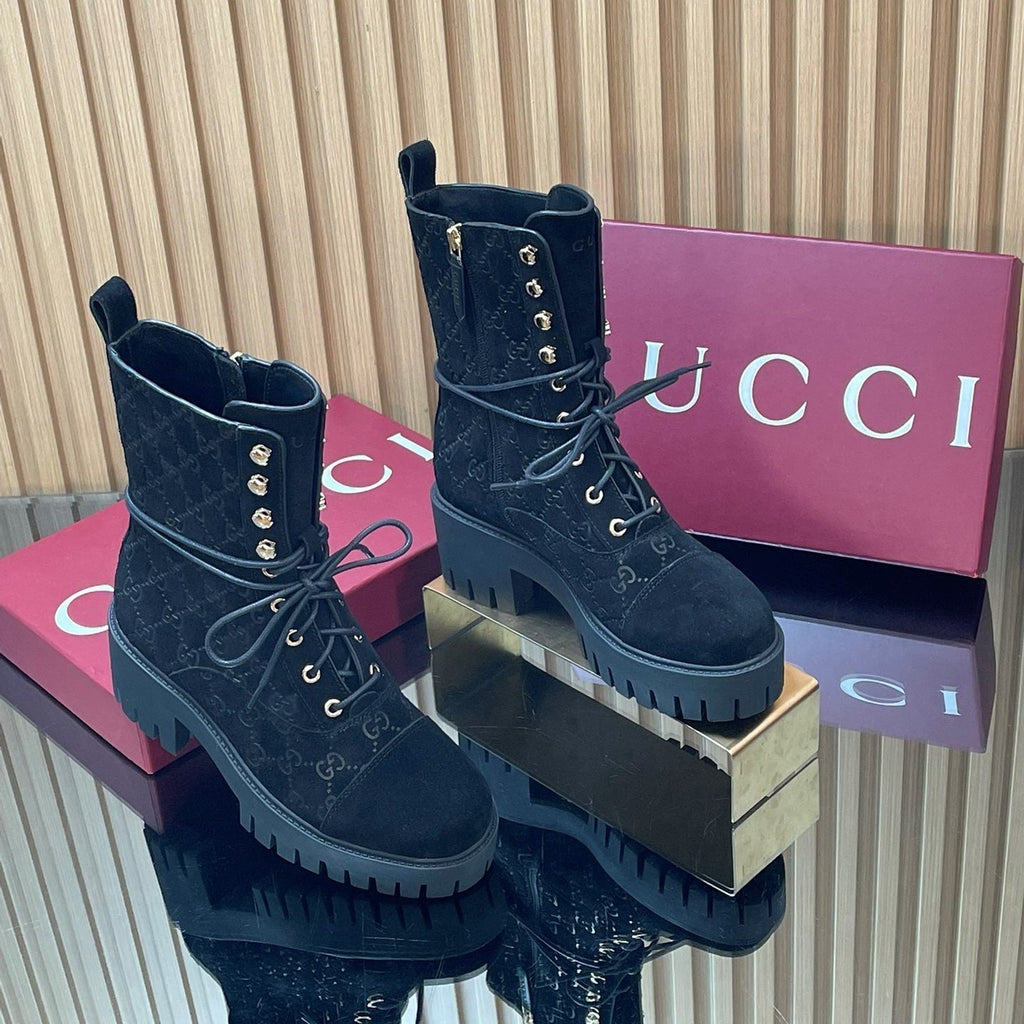 Gi 26s Combat Boots Black GG-Embossed Suede 997186