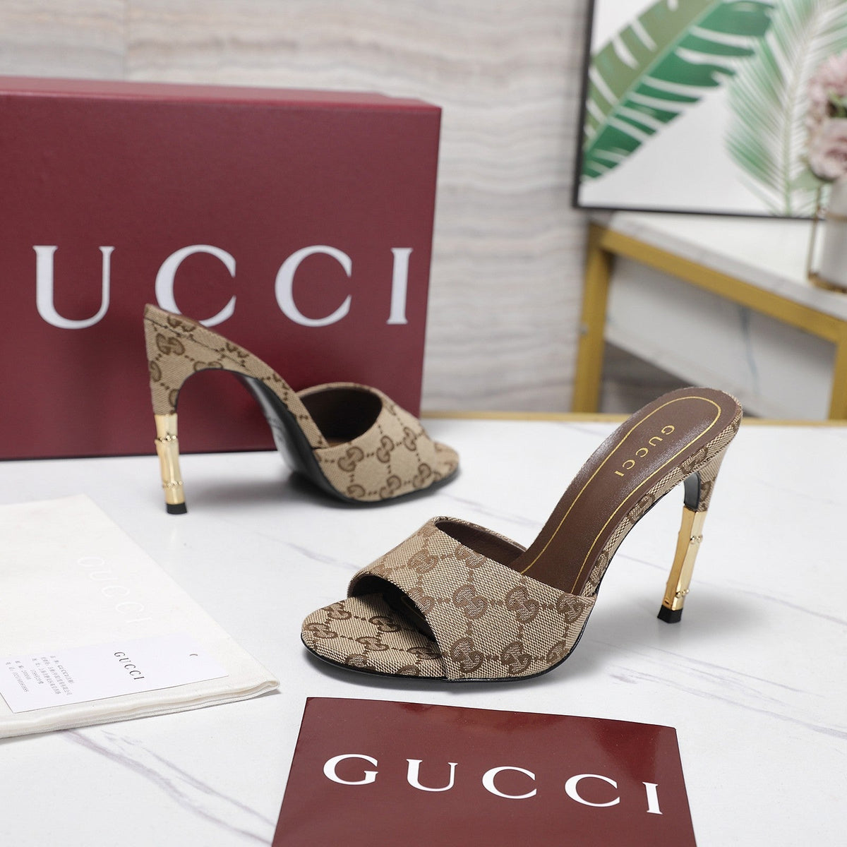 Gi 26s Slide 5.5 With Bamboo Motif Beige Canvas 961215