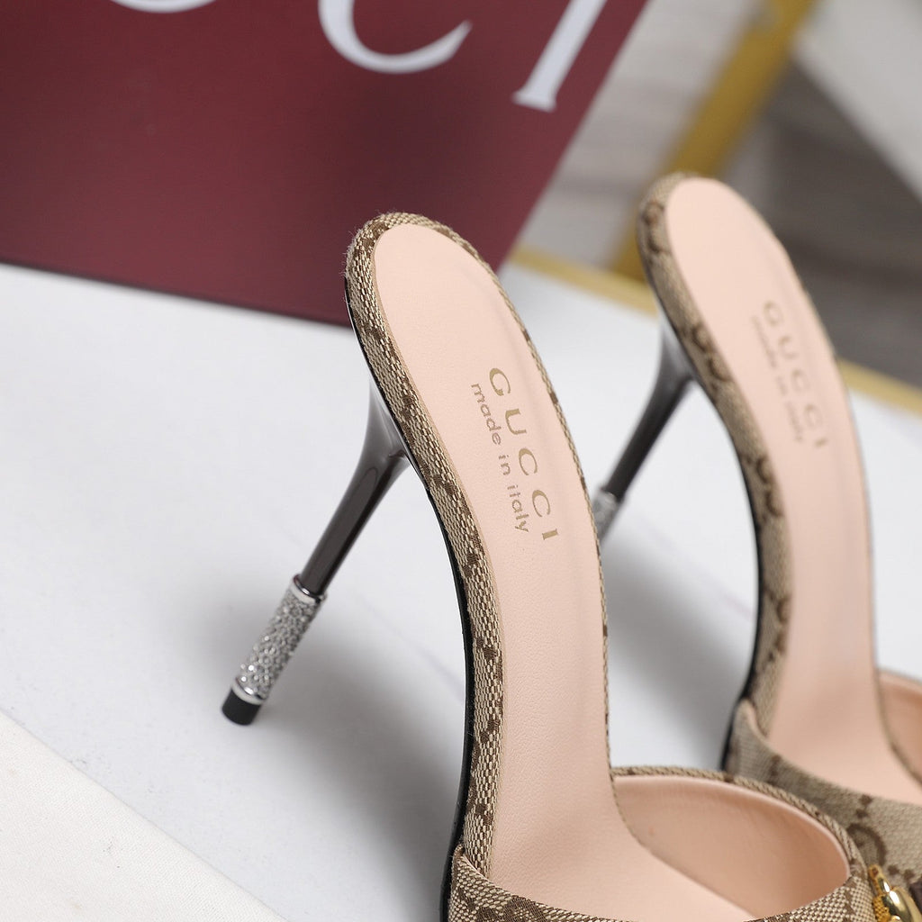 Gi 26s Mules Crystal-Embellished Stiletto Heels Beige Canvas 961231