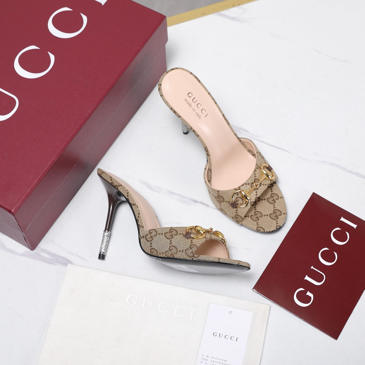 Gi 26s Mules Crystal-Embellished Stiletto Heels Beige Canvas 961231