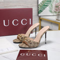 Gi 26s Mules Crystal-Embellished Stiletto Heels Beige Canvas 961231