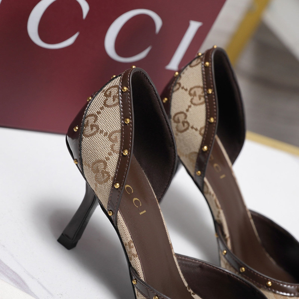 Gi 26s Savoy Pumps Brown Beige Lambskin Canvas 961239