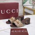 Gi 26s Horsebit Mid-Heel Slide Sandal 6.5cm Beige Brown Canvas Lambskin 961273