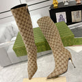 Gi 2026 High-Heeled Boot Beige Canvas Leather 953419