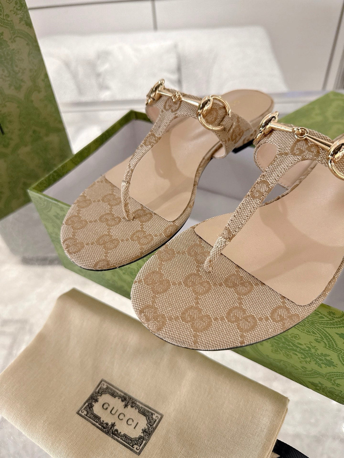 GC Horsebit Thong Sandals Canvas Leather