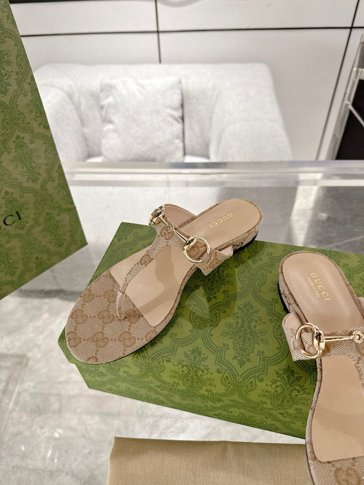 GC Horsebit Thong Sandals Canvas Leather
