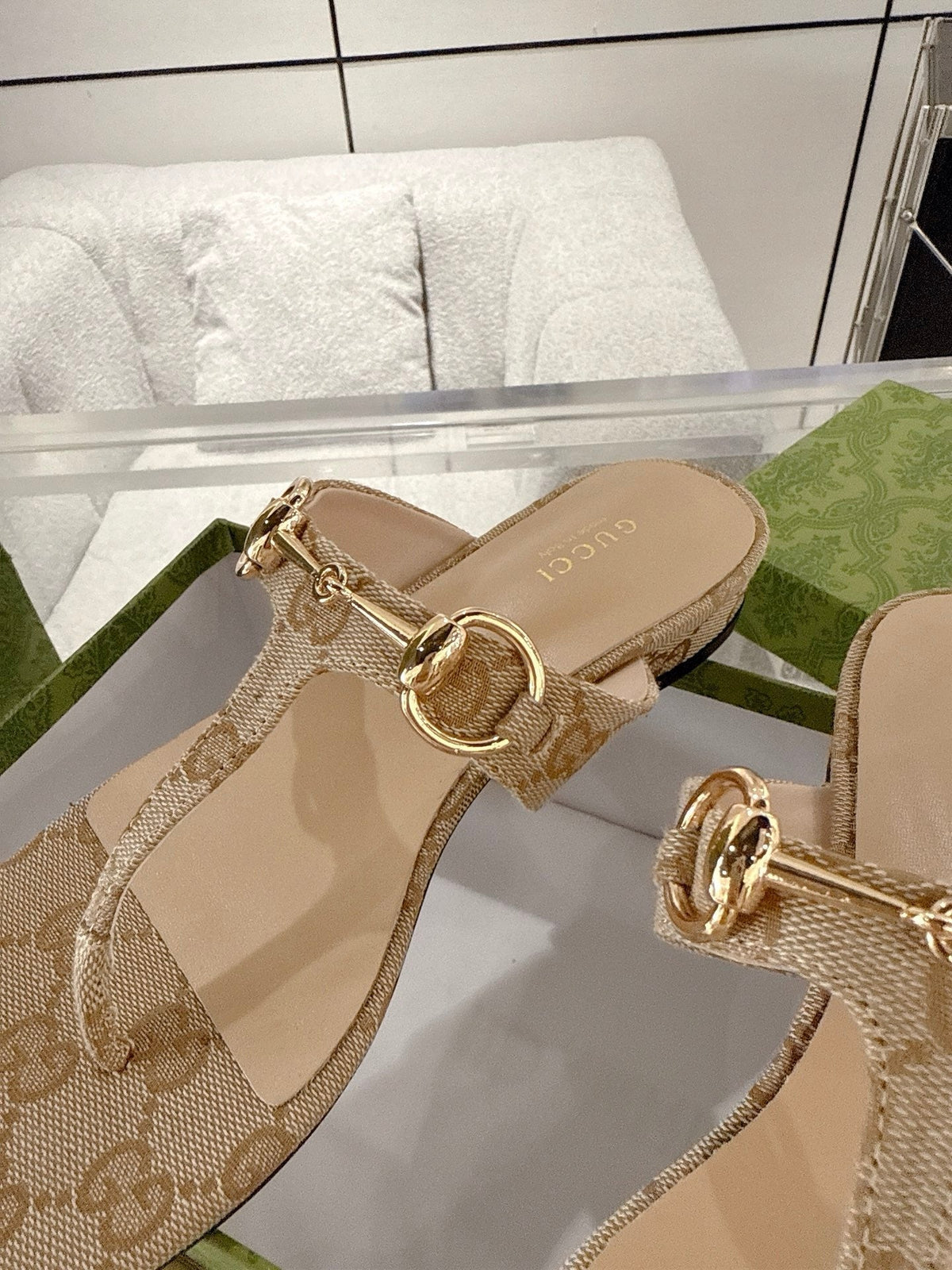 GC Horsebit Thong Sandals Canvas Leather