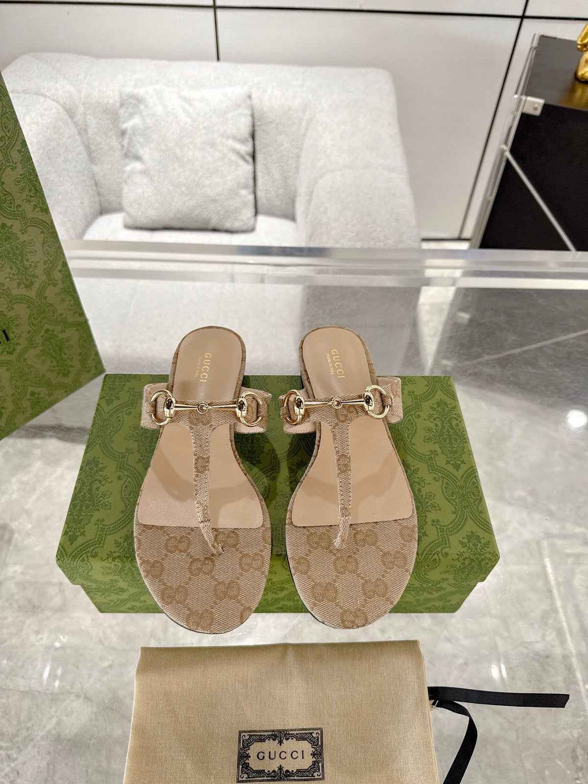 GC Horsebit Thong Sandals Canvas Leather