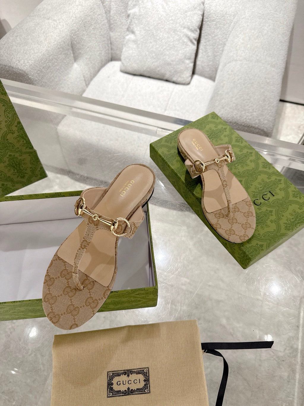 GC Horsebit Thong Sandals Canvas Leather