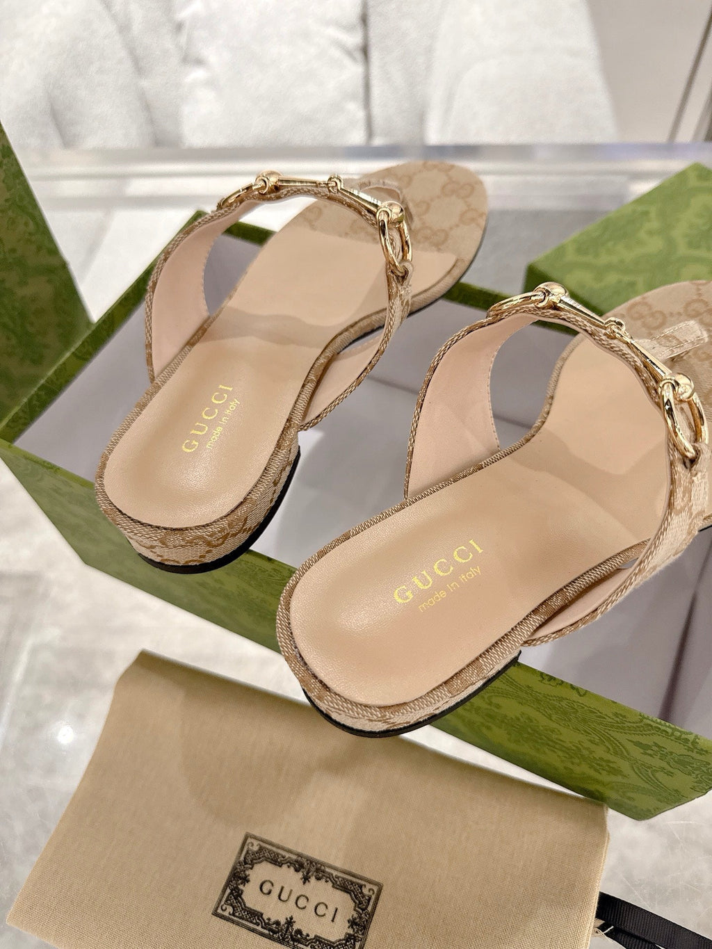 GC Horsebit Thong Sandals Canvas Leather