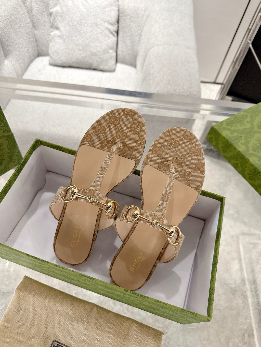 GC Horsebit Thong Sandals Canvas Leather