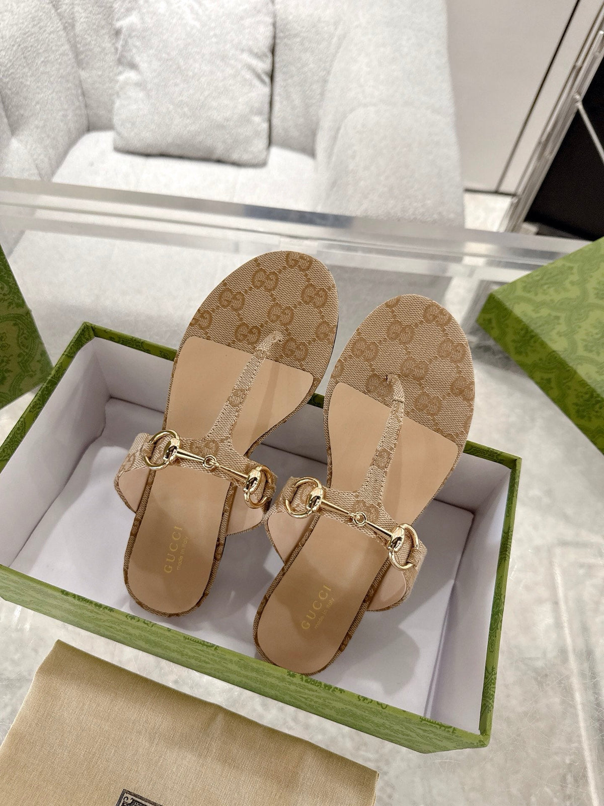 GC Horsebit Thong Sandals Canvas Leather