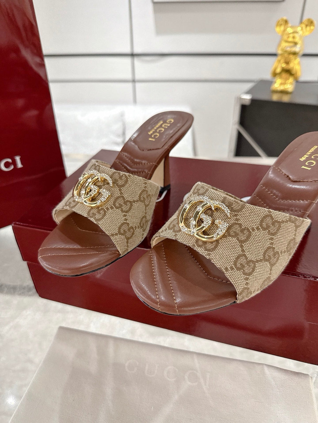 GC 2025 Double G High Heel Sandals Sheepskin