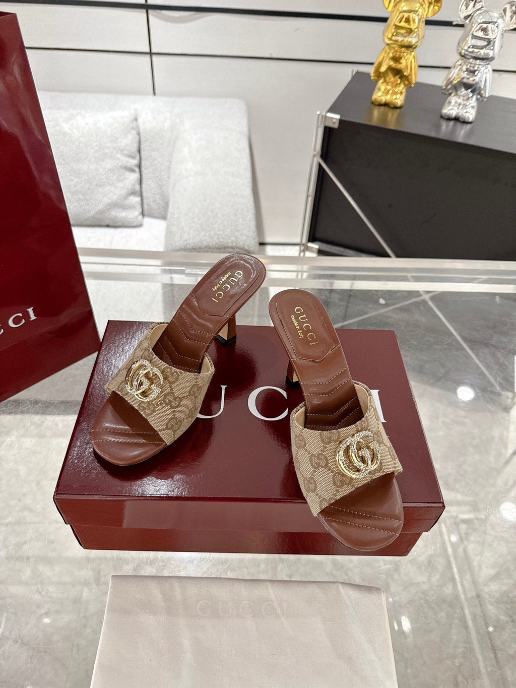 GC 2025 Double G High Heel Sandals Sheepskin