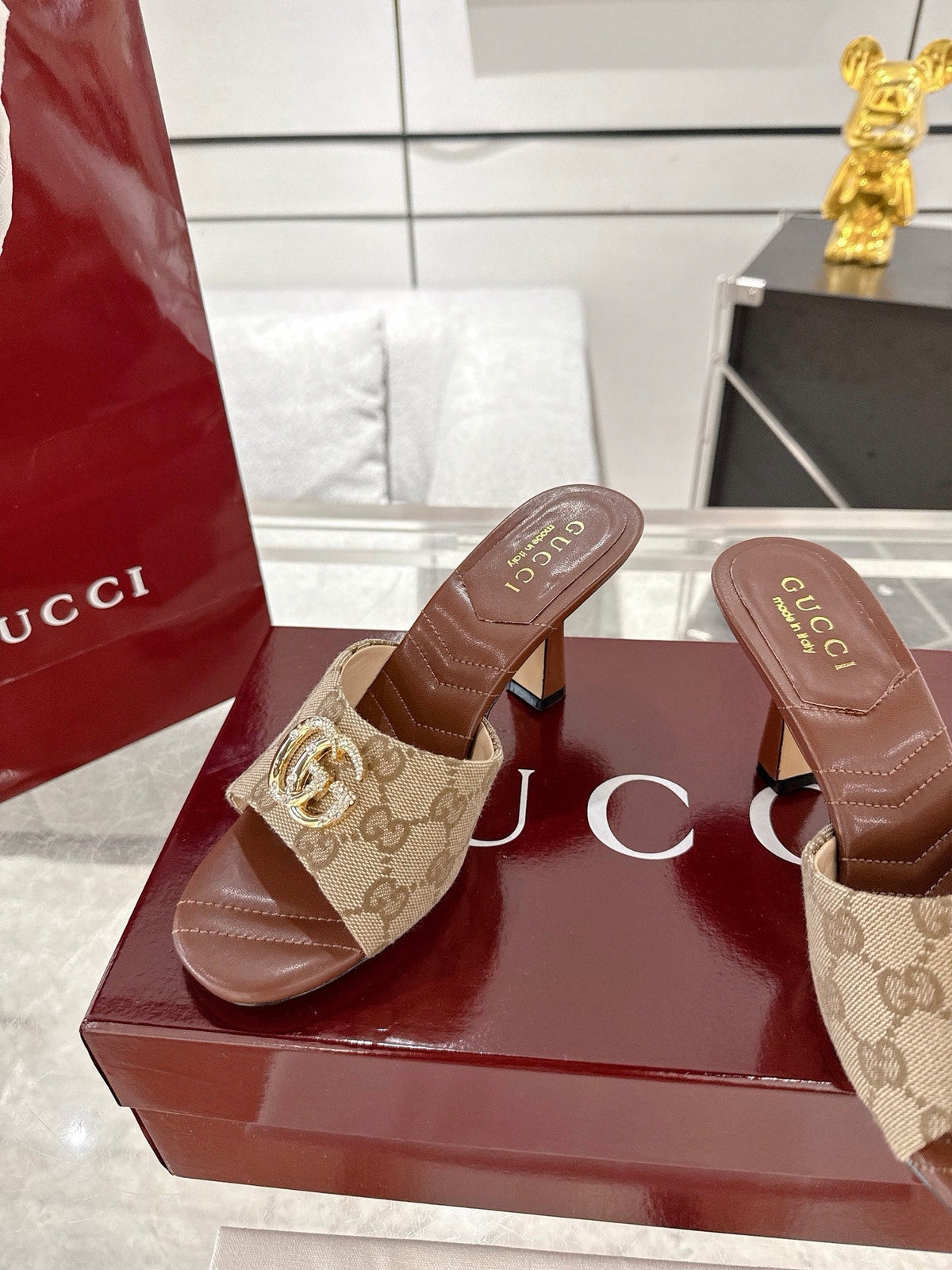 GC 2025 Double G High Heel Sandals Sheepskin
