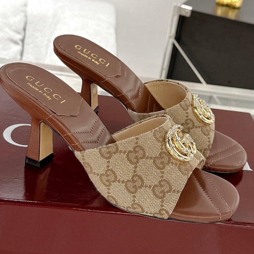 GC 2025 Double G High Heel Sandals Sheepskin