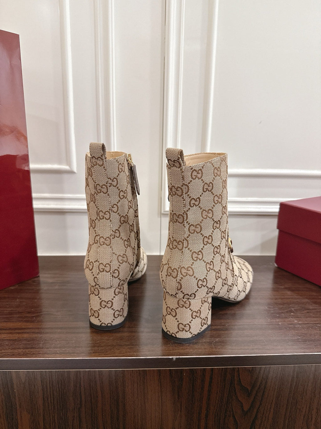 Gi Horsebit Chunky Heel Ankle Boots With Cowhide Fabric