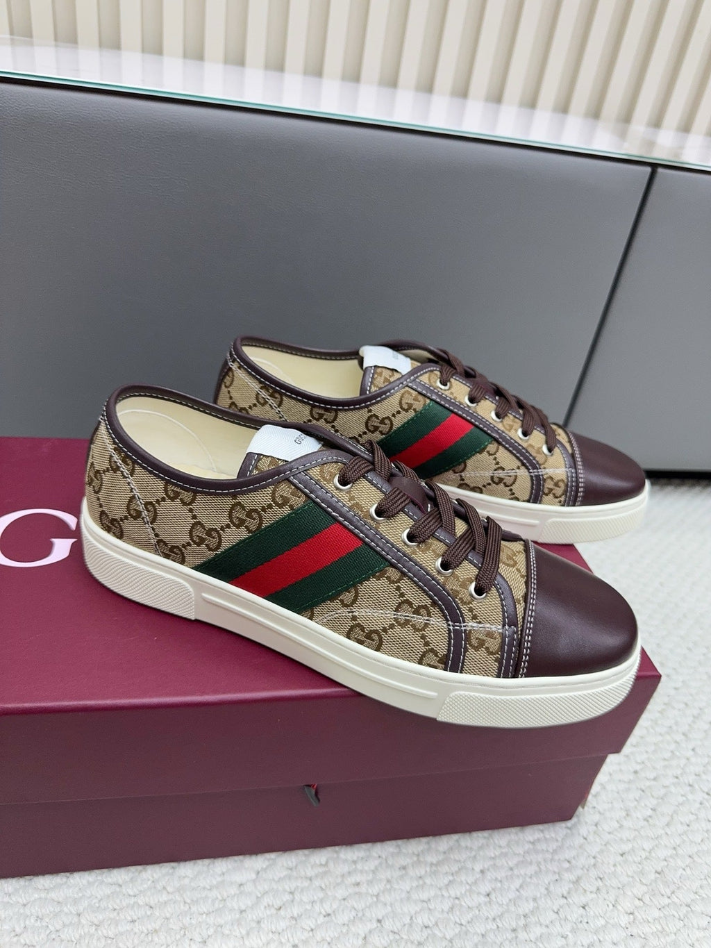 Gi Tennis 1977 Sneakers Chocolate Beige Canvas Leather 788210