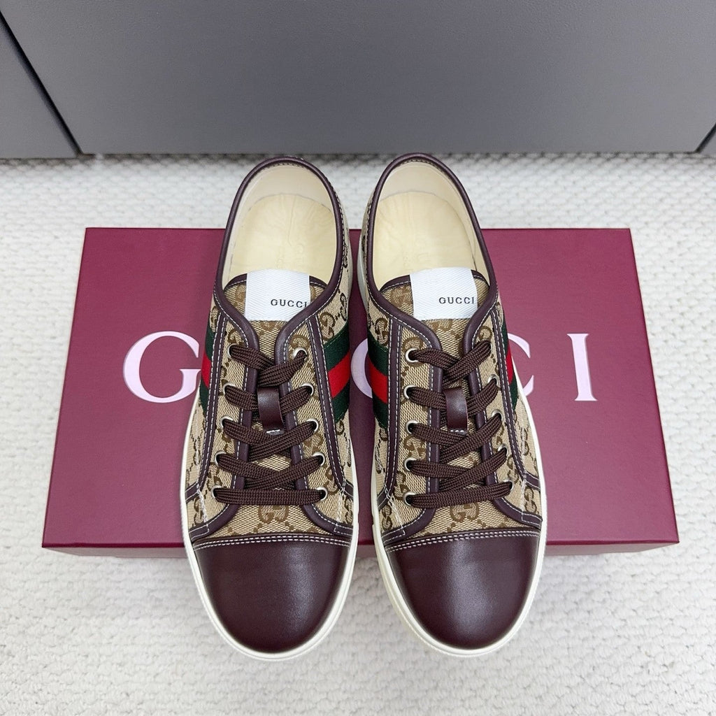 Gi Tennis 1977 Sneakers Chocolate Beige Canvas Leather 788210