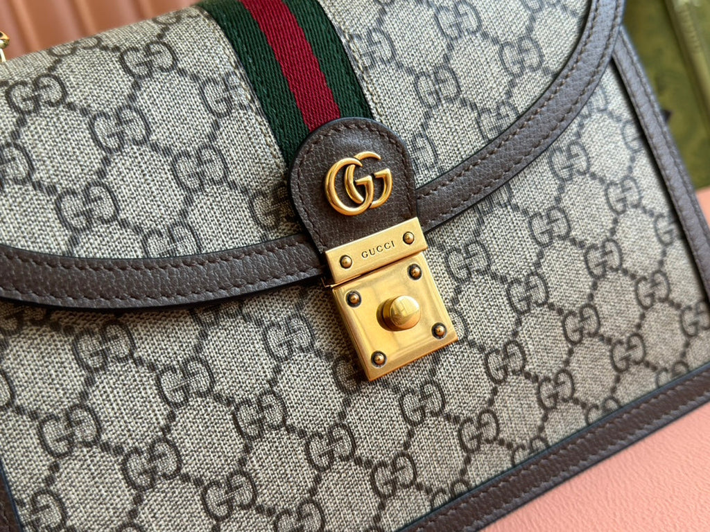 Gi Ophidia 25cm Bag Ebony Canvas Leather