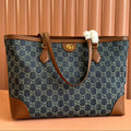 Gi Ophidia 38cm Bag Blue Brown Leather Canvas 244458