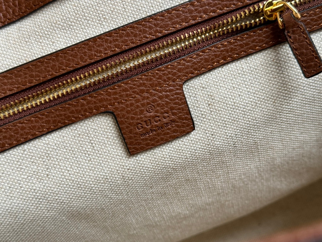 Gi Ophidia 38cm Bag Blue Brown Leather Canvas 244458