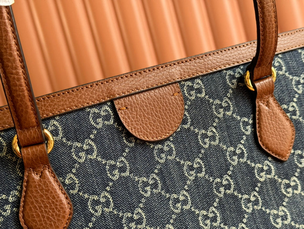 Gi Ophidia 38cm Bag Blue Brown Leather Canvas 244458