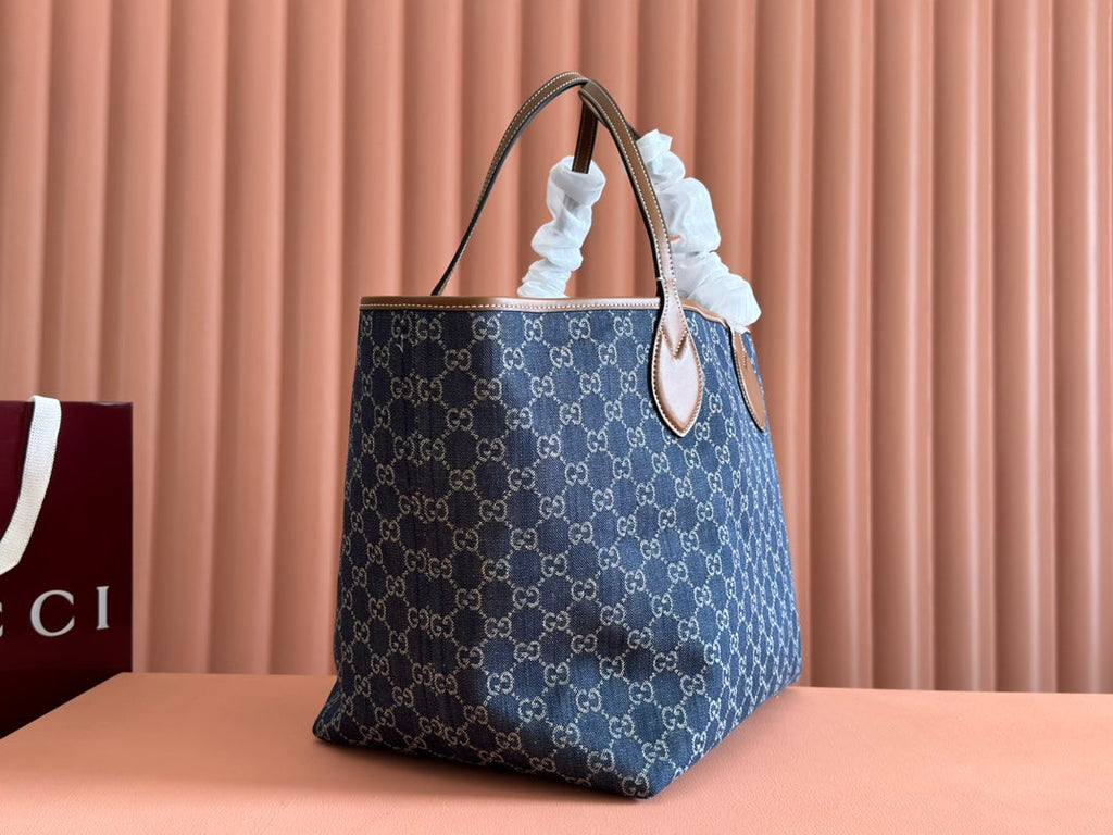 Gi Totissima 30.5cm Tote Bag Denim Leather