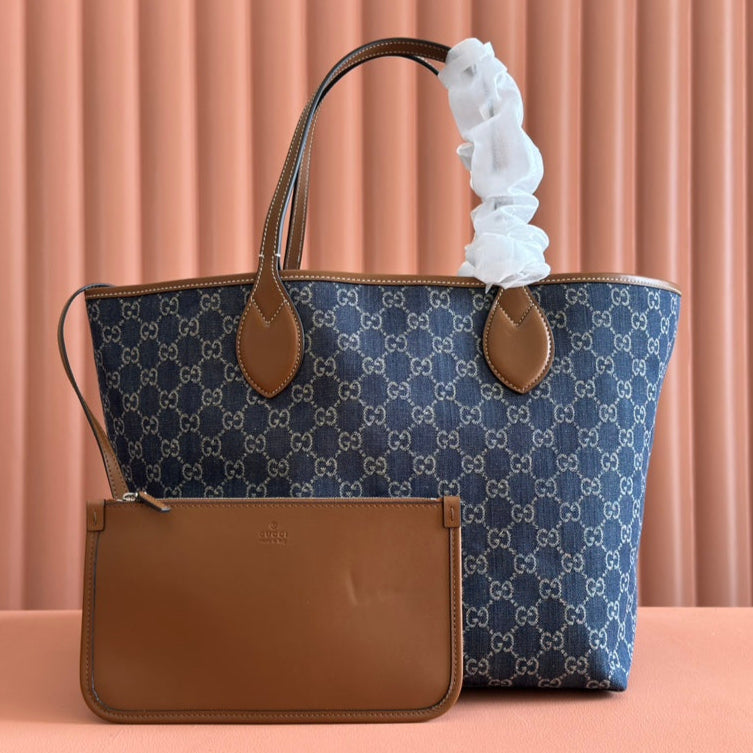 Gi Totissima 30.5cm Tote Bag Denim Leather