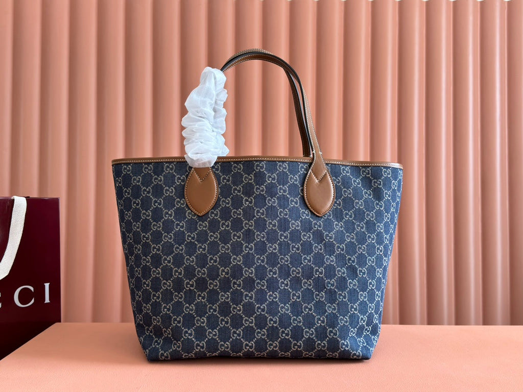 Gi Totissima 30.5cm Tote Bag Denim Leather