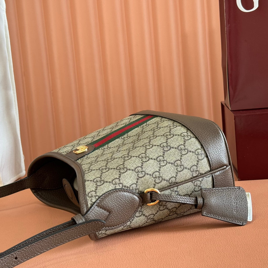Gi Ophidia 23cm Bag Ebony Brown Canvas Leather 248270
