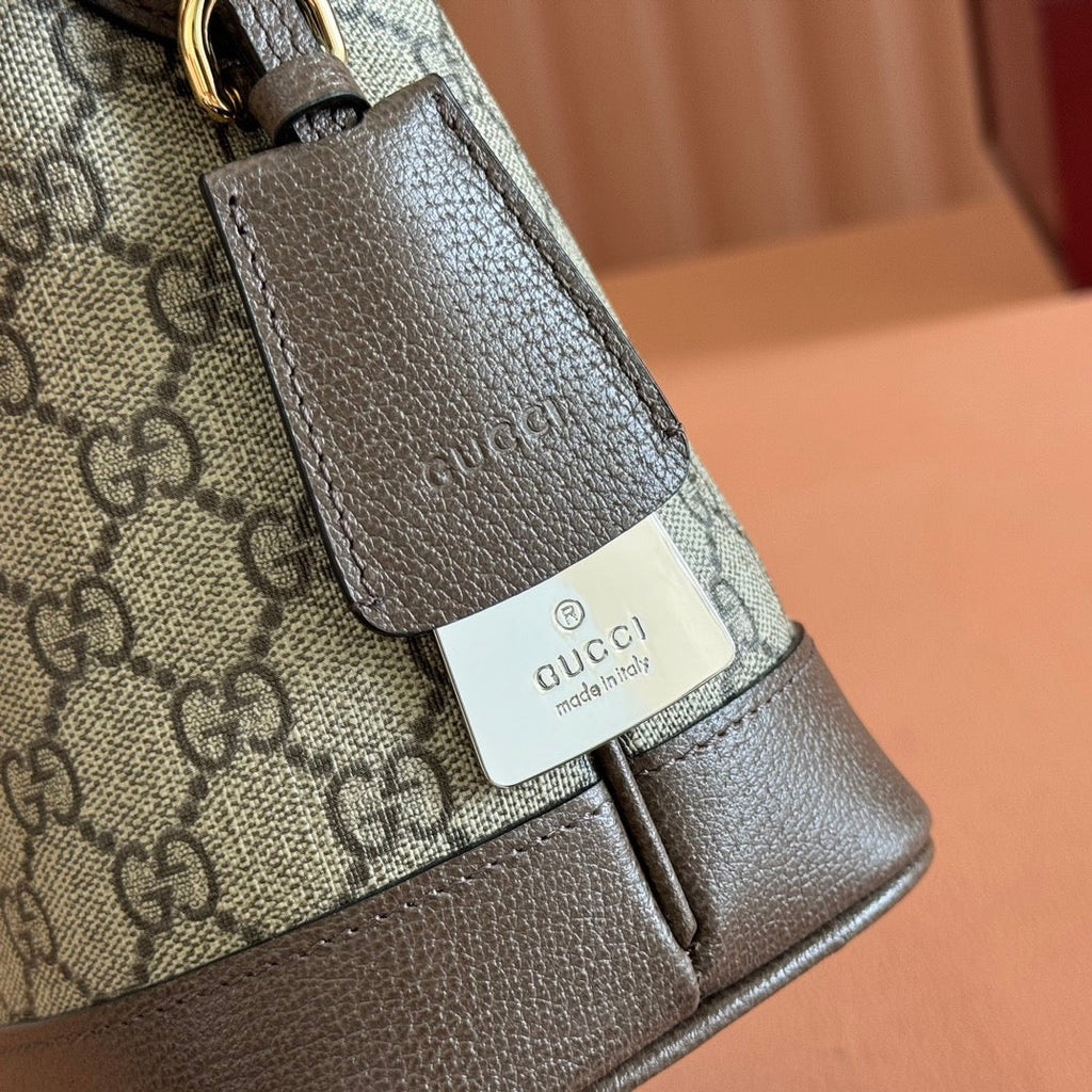 Gi Ophidia 23cm Bag Ebony Brown Canvas Leather 248270