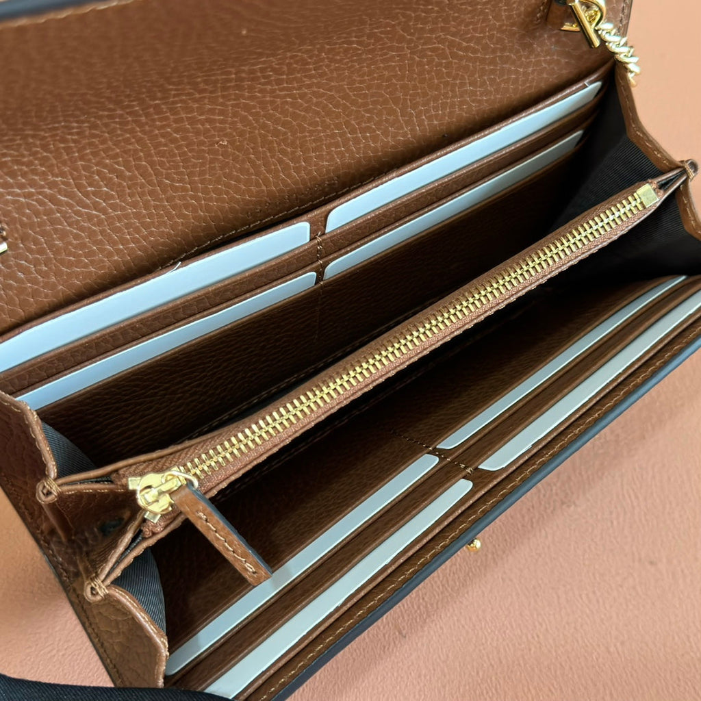 Gi Jackie Chain Wallet Blue Brown Canvas Leather 255173