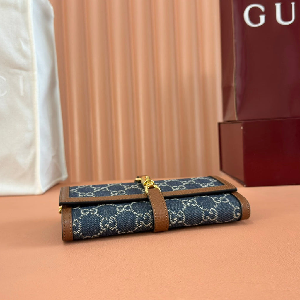 Gi Jackie Chain Wallet Blue Brown Canvas Leather 255173