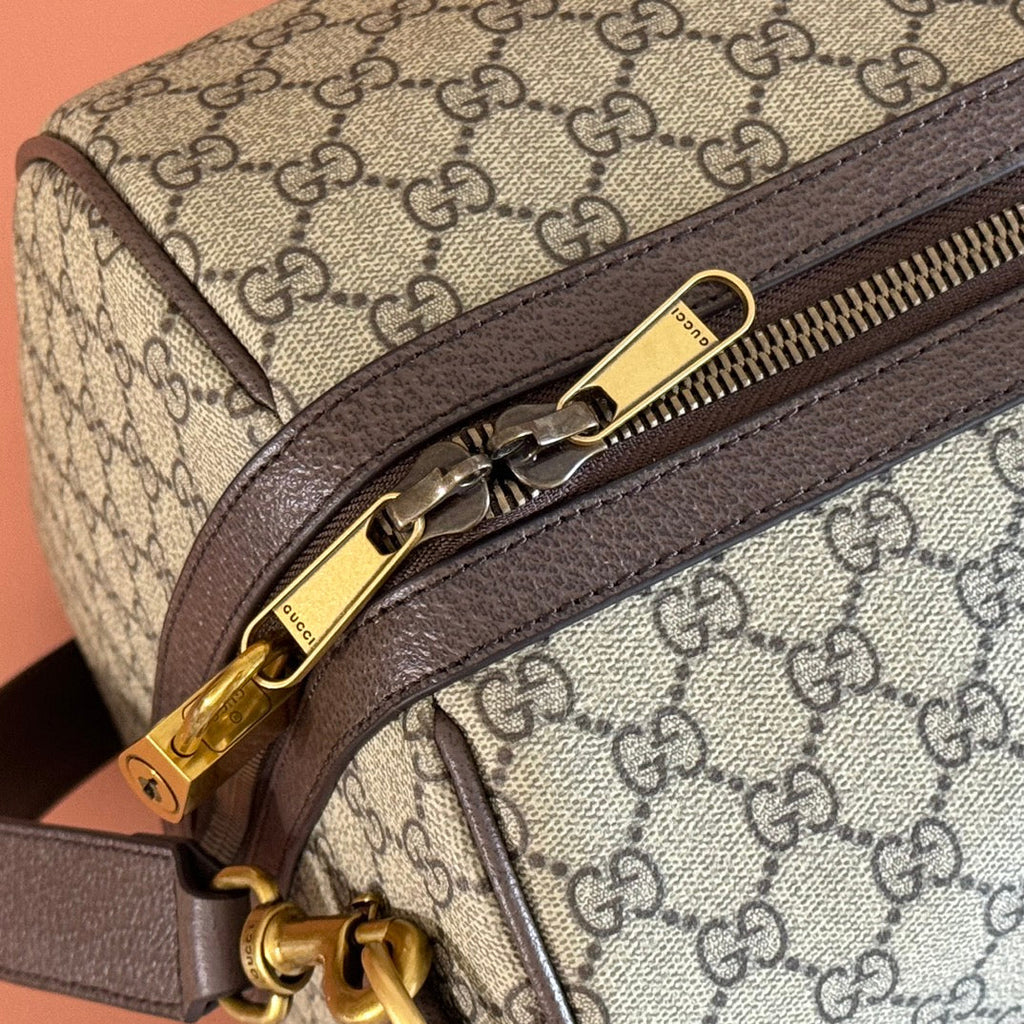 Gi Savoy Medium Duffle Bag Brown Beige Leather
