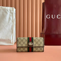 Gi Ophidia Continental Wallet Brown Beige Canvas Leather