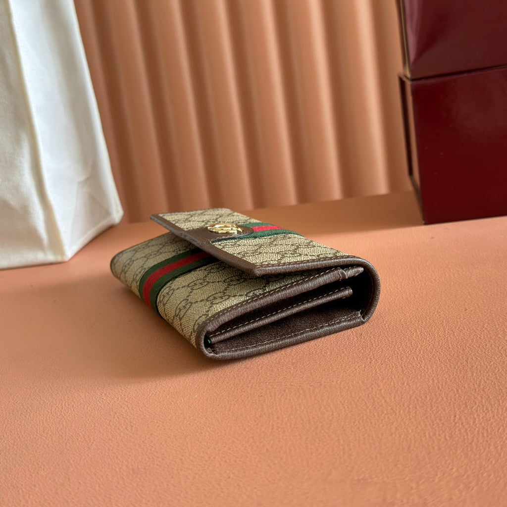 Gi Ophidia Continental Wallet Brown Beige Canvas Leather
