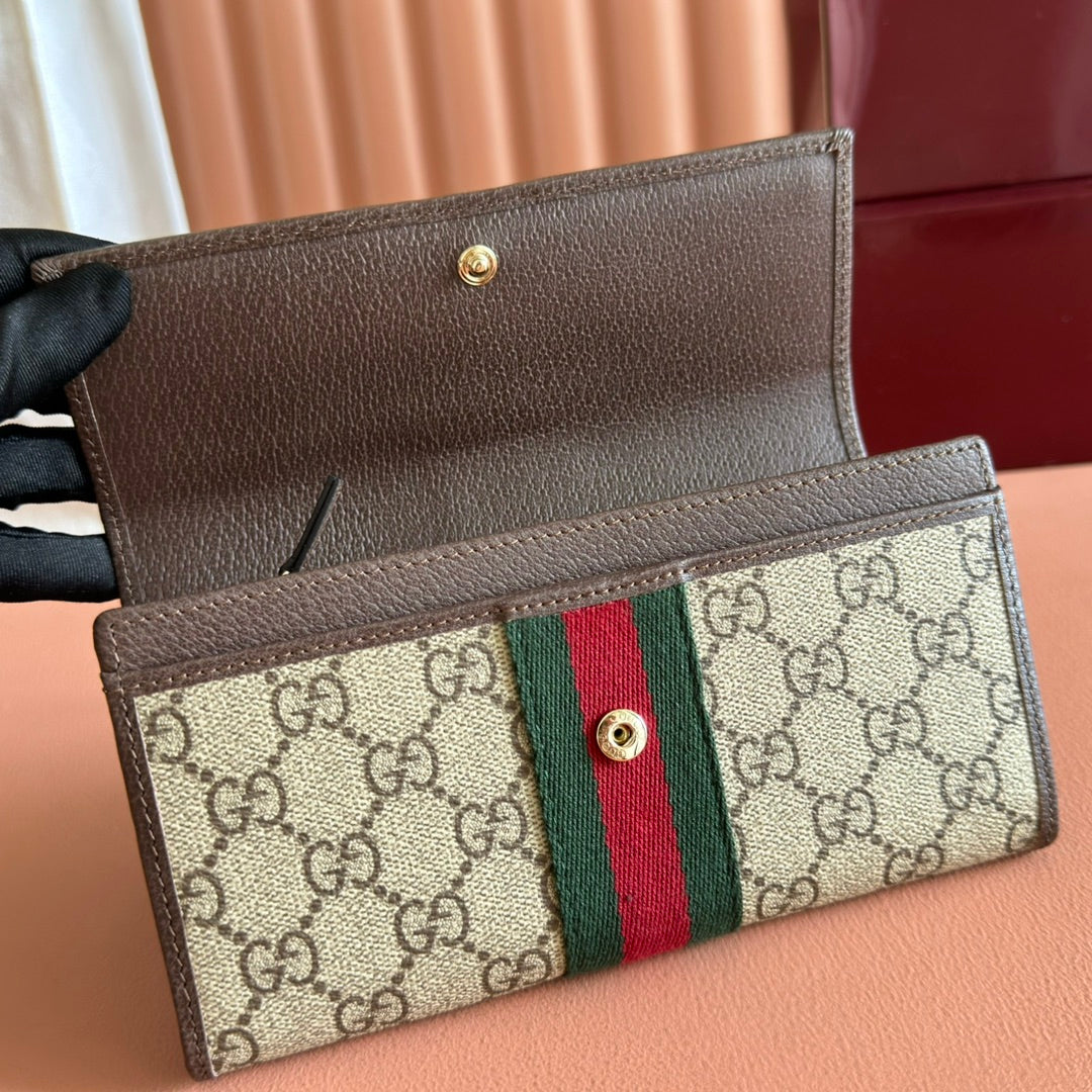 Gi Ophidia Continental Wallet Brown Beige Canvas Leather