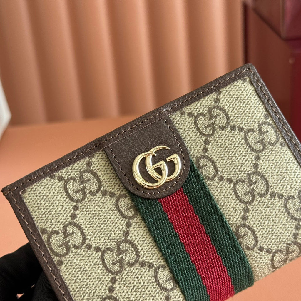 Gi Ophidia Small Wallet Brown Beige Canvas Leather